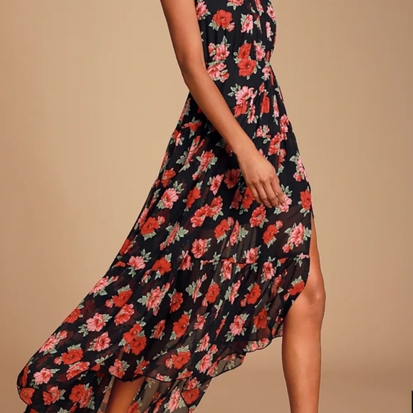 Lulu's Black and Red Floral Backless Dress Jane Anne Size XL - Picture 3 of 15